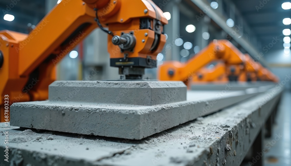 Aufkleber automated industrial system removes hardened concrete slabs from molds. robotic arms ensure precisio