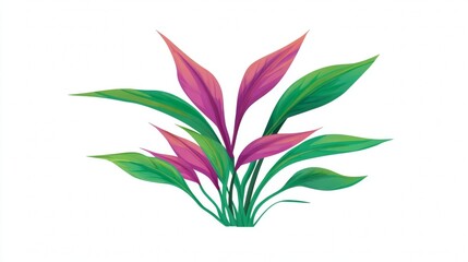 Fototapeta premium A pink lily flower with fresh green leaves is isolated against a white background