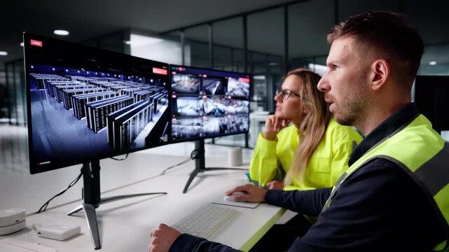 Surveillance Operators At CCTV Security Camera Control System