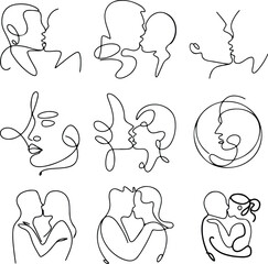 Continuous Line Couple Kiss Silhouette Icon Vector Minimalist Line Art Romantic Couple Kiss Design