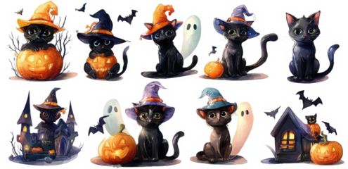 Halloween Clipart Sticker set, isolated Background PNG generated ai
