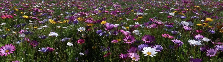 Obraz premium Vibrant flower field blooming outdoor nature landscape colorful wildflowers scenic viewpoint springtime beauty