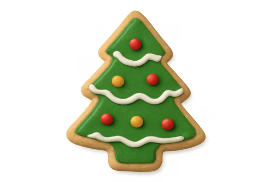 Christmas tree shaped gingerbread cookie celebrating winter holidays on transparent background