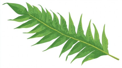 Closeup of a green leaf from a fresh plant branch with beautiful foliage, isolated on a clean white background
