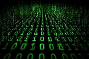 a binary code background with green numbers on a black background, a computer screen Generative AI