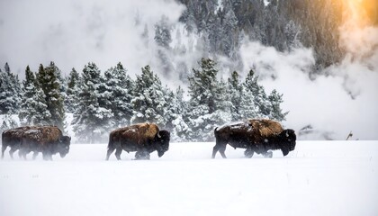 Bison herd in snowy landscape (2)