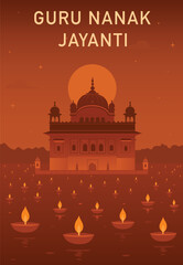 Floating Diyas on Water &ndash; Guru Nanak Jayanti Festival Poster