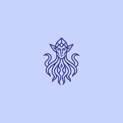 Kraken elf line art minimalist logo design.