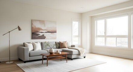 Serene modern living room oasis with plush sectional sofa and natural light