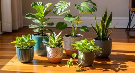 Transform your space with a vibrant collection of lush green houseplants in stylish modern pots