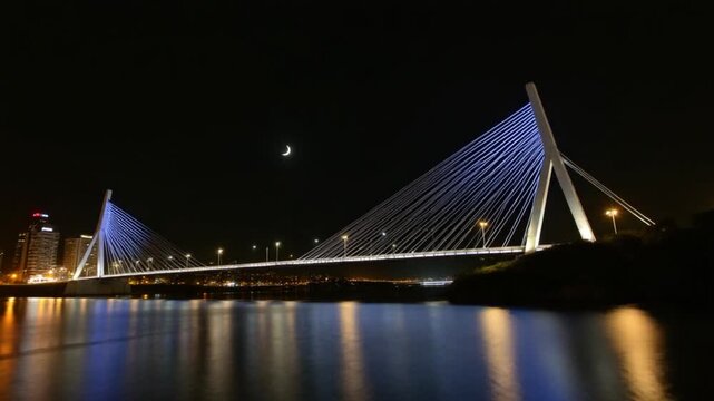 Beautiful Night Bridge at Vitoria Espirito Santo in Brazil. Beautiful Scenery.