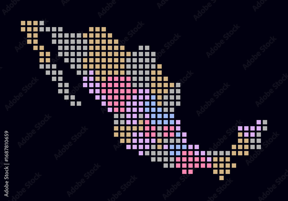 Poster mexico dotted map. digital style map of the country on dark background. mexico shape with square dot