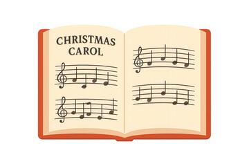 Fototapeta premium Open christmas carol songbook showing musical notes on transparent background