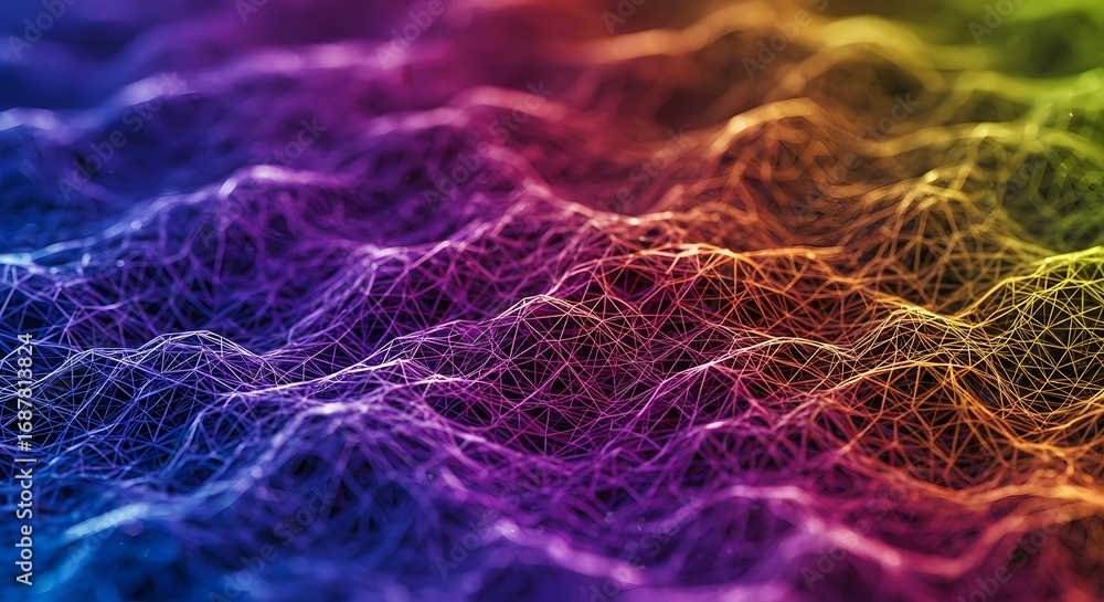 Poster abstract artistic representation of a colorful wavy texture, resembling a network or mesh