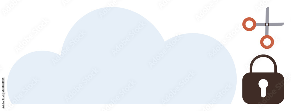 Poster big cloud icon with scissors and padlock symbolizing storage, file editing, and privacy. ideal for d
