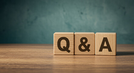 Questions and Answers Wood Blocks Spelling Q&A on a Wooden Table Surface