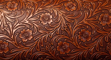 Intricate embossed floral leather pattern evokes rustic elegance and artisanal craftsmanship
