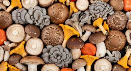 Vibrant assortment of fresh gourmet mushrooms offers delicious culinary possibilities for healthy eating