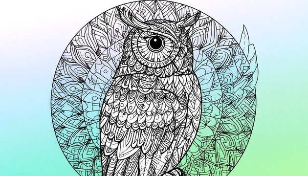 Detailed owl design in intricate mandala frame