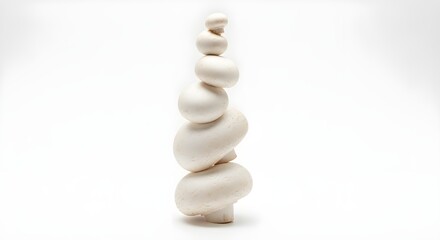 Fototapeta premium Perfectly balanced white mushrooms stacked in a delicate tower symbolizing harmony and natural order