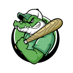 Strong Green Crocodile with Baseball Bat