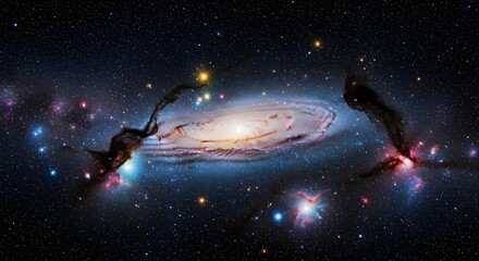 Naklejka premium Stunning spiral galaxy ablaze with cosmic dust clouds and distant stars
