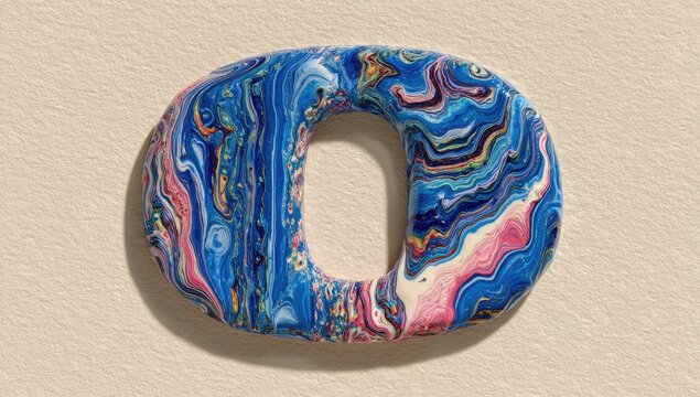Bold, 3D letter "O" with marbled design