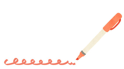 オレンジのマーカーとフリーハンド波線　水彩風手描きイラスト