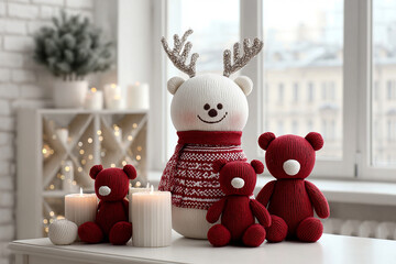 Cozy Christmas decor with adorable knitted reindeer and bears