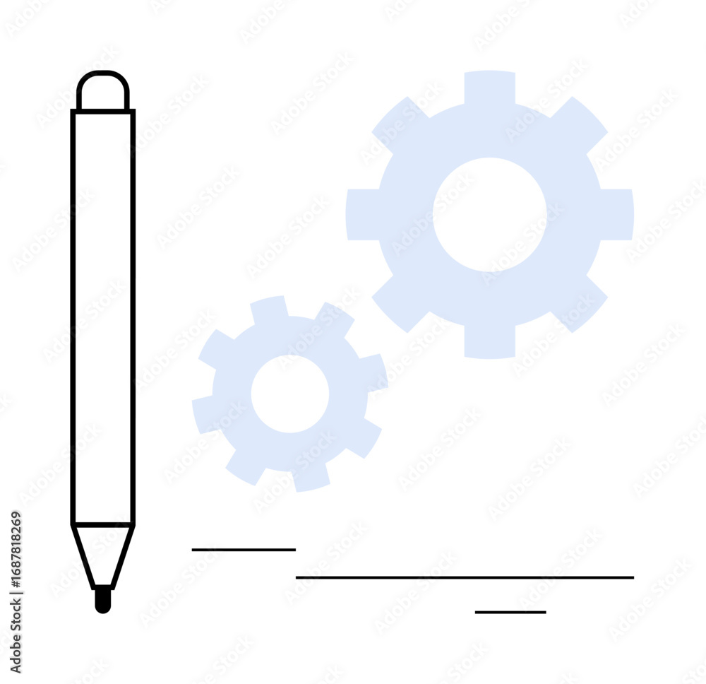 Poster pen and gears suggest collaboration, problem-solving, and productivity. ideal for creativity, innova