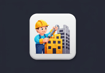 cartoon builder drawing buildings with pencil