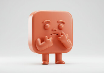Sad Square Character Gesture on White Background