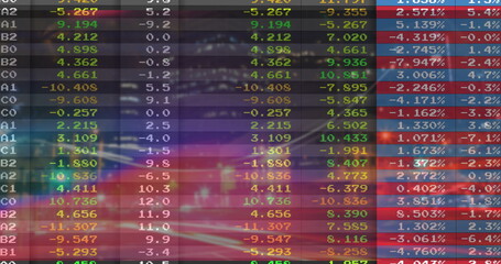 Displaying transparent financial grid on trading-room screen, showing color-coded codes and values
