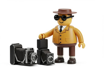 Retro toy photographer with vintage camera collection