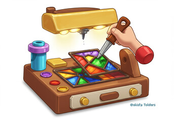 Cartoon Stained Glass Craft Table Illustration