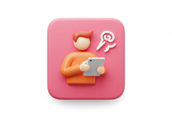 3d Person Holding Tablet on Pink App Icon