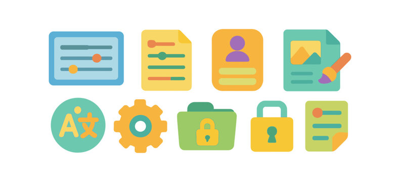 Education, learning flat icon set. study, teaching tools in bright, colorful style