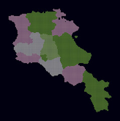 Armenia dotted map. Digital style map of the country on dark background. Armenia shape with square dots. Colored dots style. Small size squares. Amazing vector illustration.