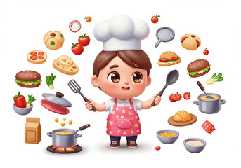 chef boy cartoon with food illustration