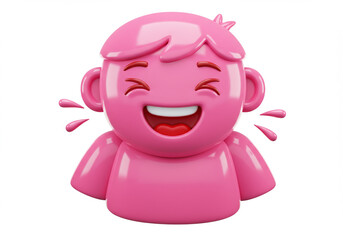 Pink Smiling Emoticon Laughing on White Background