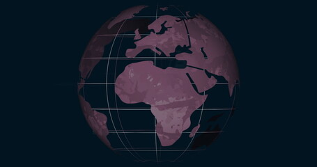 Displaying stylized Earth globe on navy interface, with white latitude longitude grid lines