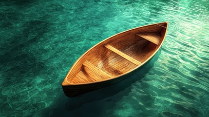 Obraz premium Wooden rowboat floating in turquoise waters goldenbrown hue serene summer