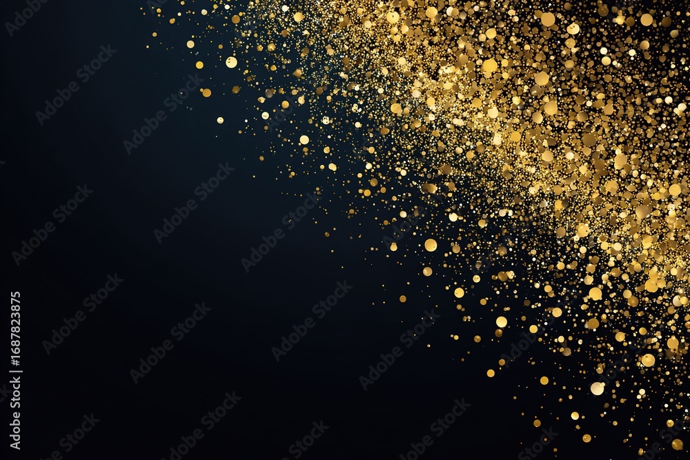 Poster golden glitter spreads across a dark background creating a shimmering festive atmosphere ready for c