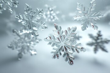 Beautiful snowflakes falling gracefully on a soft white surface during winter season
