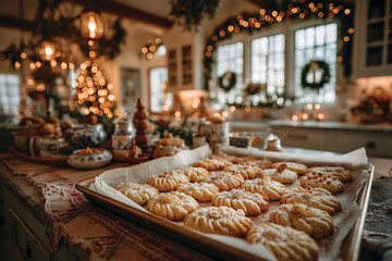 Fototapeta premium Cozy Holiday Kitchen with Freshly Baked Cookies