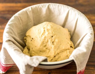 Dough rising in a bowl