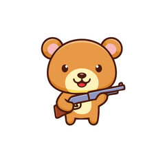Fototapeta premium A cute cartoon bear holding a gun, with a friendly smile and a cheerful expression
