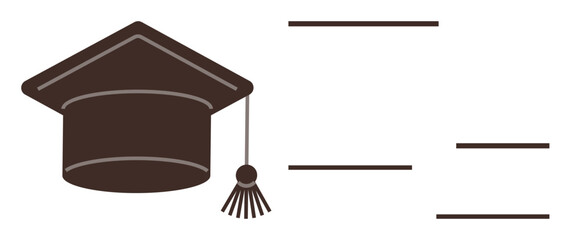 Graduation cap and tassel design paired with horizontal lines representing education, success, and achievement. Ideal for learning, academic progress, certification, ambition, goals, success simple