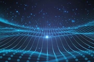 Vibrant blue digital grid with glowing lines and particles abstract background data flow