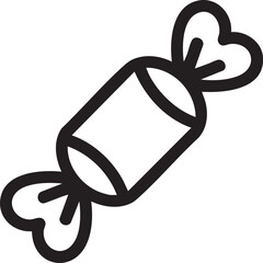Black And White Minimalist Vector Illustration Of Wrapped Candy Sweet Icon In Simple Bold Line Art Graphic Style